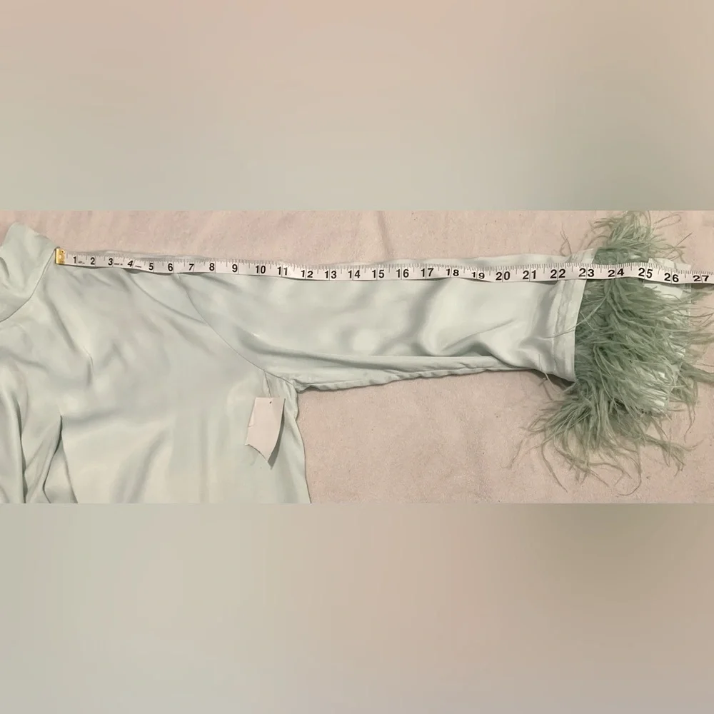 Sleeper Mint Green Party Shirt Dress Detachable Ostrich Feathers size Small NWT